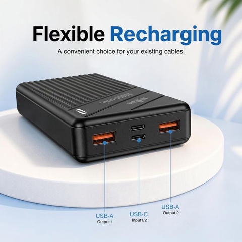 AirMars APB05 20000mAh Slim Portable Power Bank 2A Fast Charging Dual USB-A USB-C Input 4 LED Power Display for Phone Tablet