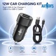 AirMars ACC20D 12W Dual Port Car Charger 5V/2.4A Fast Charging Car Adapter with USB-C Cable