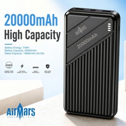 AirMars APB05 20000mAh Slim Portable Power Bank 2A Fast Charging Dual USB-A USB-C Input 4 LED Power Display for Phone Tablet